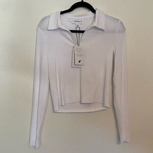 NWT For The Republic White Ribbed Button Down Crop Top